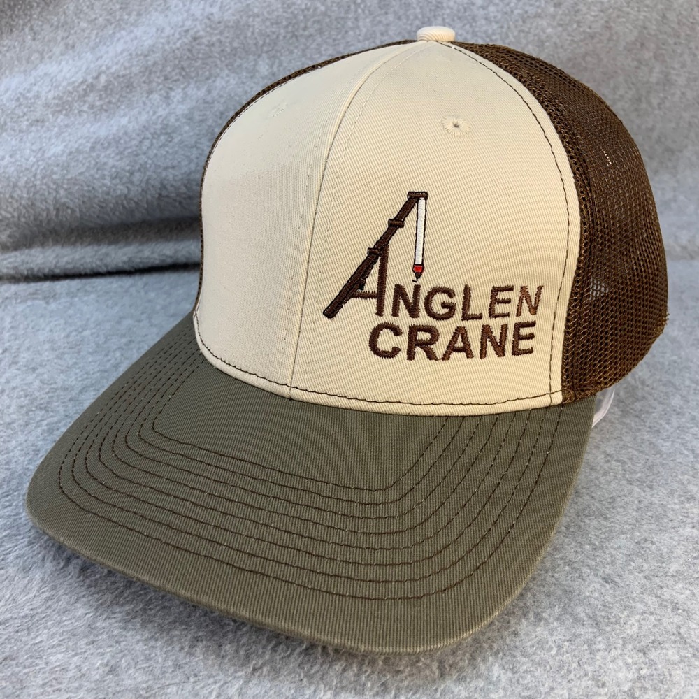 Anglen Crane Logo Mens Brown Outdoor Cap Trucker Hat Mesh Snapback OSFM